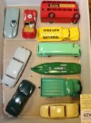 10 restored Dinky Toys/Spot-On. Studebaker Petrol Tanker re done in yellow National livery.