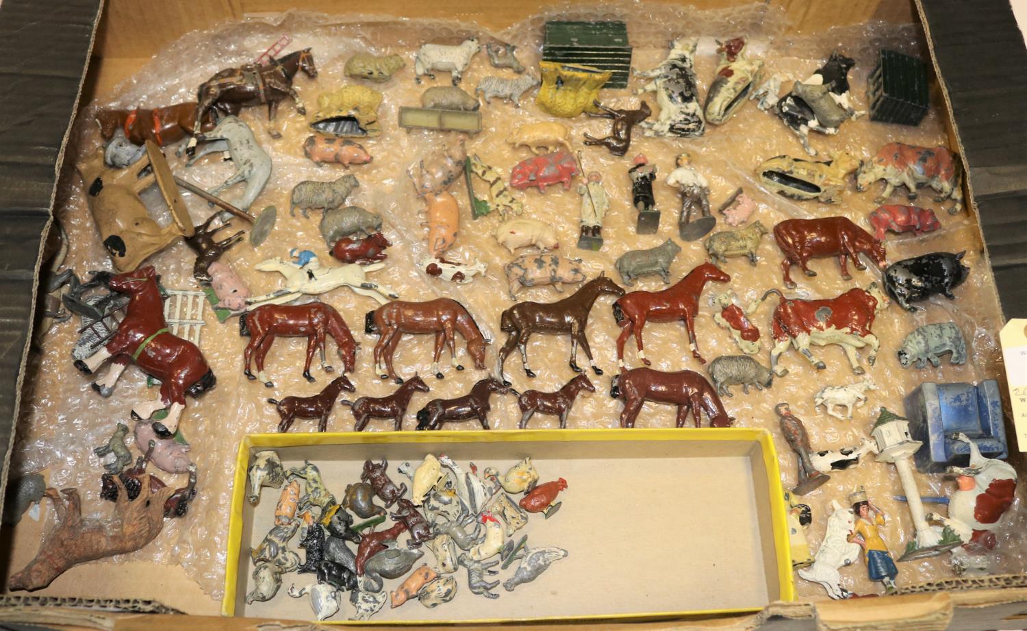 80+ Britains lead farm animals, figures and accessories. Shepherd, milk maid, woman, haystacks,