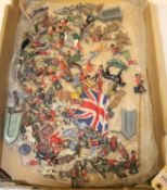 100+ lead soldiers by Britains, Charbens, Johillco, etc. Including; Cowboys & Indians, knights,