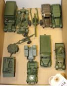 10 Dinky Military. 2x Reconnaissance cars, Dragon, Limber & Gun, US Army Jeep, Mobile Anti-