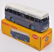 Dinky Toys B.O.A.C. Coach (283). In dark blue an white livery, with mid blue wheels and black smooth