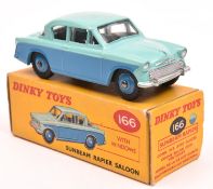 Dinky Toys Sunbeam Rapier Saloon (166). Blue lower and turquoise upper body, with blue wheels and