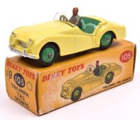 Dinky Toys Triumph TR2 Sports (105). A scarce 'Touring' example in yellow with light green interior,