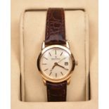 A Dreyfuss & Co watch with quartz movement and 18ct gold case. Dreyfuss brown leather strap. With