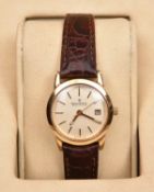 A Dreyfuss & Co watch with quartz movement and 18ct gold case. Dreyfuss brown leather strap. With