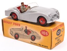 Dinky Toys Triumph TR2 Sports (105). A scarce 'Touring' example in light grey with red interior