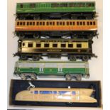 5x O gauge tinplate items. 2x Ace Trains coaches; a Southern Railway Brake Third in lined green