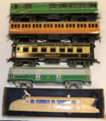 5x O gauge tinplate items. 2x Ace Trains coaches; a Southern Railway Brake Third in lined green