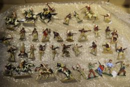32x lead Red Indians by Britains, Timpo, Crescent, etc. Including mounted figures. All repainted and