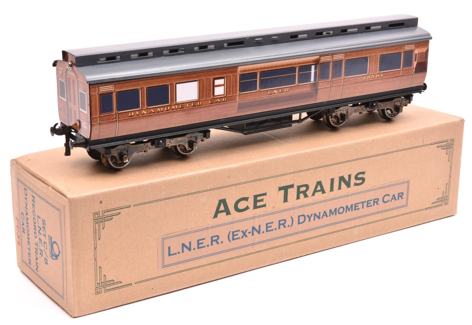 An Ace Trains Overlay Series O gauge Set C/8 LNER (Ex NER) Record Train Dynamometer Car in teak