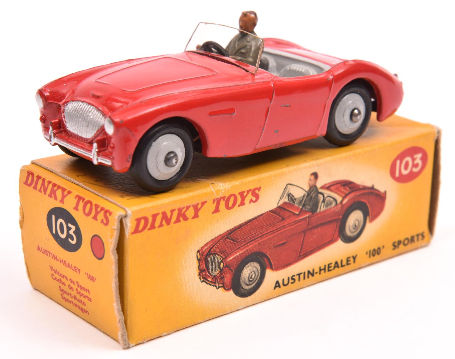 Dinky Toys Austin-Healey '100' Sports (103). A harder to find example in red with light grey