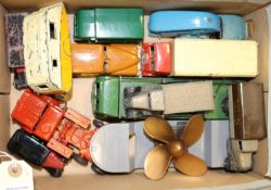 12 Dinky Toys. Antar Transporter with propeller load. Foden flatbed with chains. Guy van, Spratts,