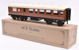 An Ace Trains O gauge LNER C/4 bogie Buffet Car in teak livery, 650. Boxed with 'The Flying