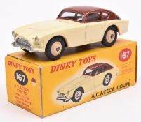 Dinky Toys A.C. Aceca Coupe (167). In cream and chocolate brown, with cream wheels and black treaded