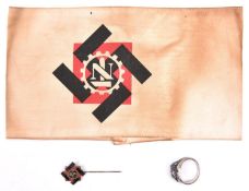A Third Reich Teno armband, cream cloth with printed Teno insignia; also an enamelled Teno tiepin