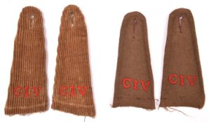 A pair of khaki cloth CIV epaulettes, the “CIV” embroidered in red wool; and a similar pair, of