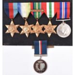 Five: 1939-45 star, Atlantic star, Pacific star with Burma clasp, Italy star, War medal (un-named as