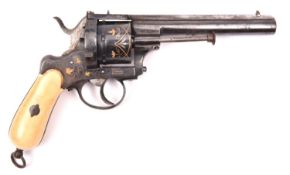 A Belgian 6 shot 12mm Francotte type closed frame double action pinfire revolver, c 1870, round