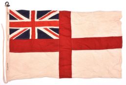 A Royal Navy ensign, 36” x 22”, stitched construction, edge marked “HMS Wasp”, “1 Yd Ensign” and “