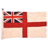 A Royal Navy ensign, 36” x 22”, stitched construction, edge marked “HMS Wasp”, “1 Yd Ensign” and “
