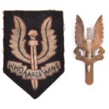 SAS embroidered OR’s beret badge, also a bi-metal cap badge. GC £40-60.