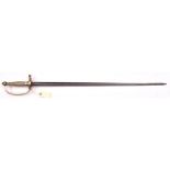 An American 1840 pattern NCO’s sword, straight SE blade 31” with full length fullers, brass hilt