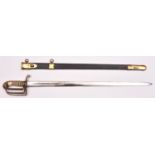 A late 18th century RN officer’s service sword,straight, DE blade 29½”, with short central fuller on
