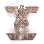 A good 1939 bar (Spange) to the 1914 Iron Cross 2nd Class, of silver plated nickel silver with all