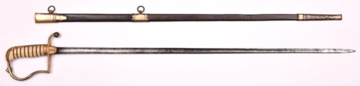 A naval officer’s dress sword for Commander and above, 1812-1825, slender fullered blade 26½”,
