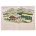 A small watercolour painting, 13½” x 9½”, of the original Berghof, signed and