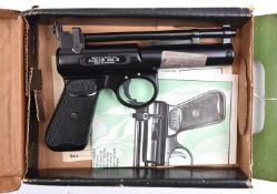 A .177” Webley Junior Mark II air pistol, batch number 494, with black lacquered finish, stick on