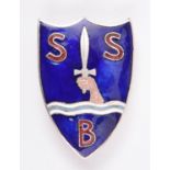 A beret badge of the Special Boat Section/Service, of white metal with blue and red enamel and two