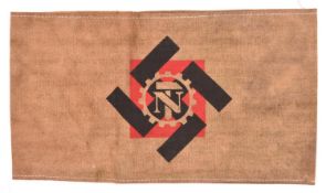 A Third Reich Teno man’s arm band, khaki fabric with printed Teno insignia and swastika. GC £80-100.