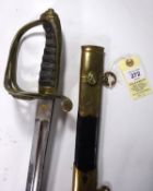 A Victorian 1845 pattern Infantry officer’s sword, etched fullered blade 31”, the regulation pattern