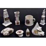 8 Crested China Items comprising Mug (Peace/Justice), Large Cenotaph (City of London), Shell (