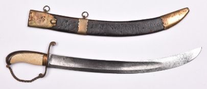 An unusual Georgian naval style dirk, or short hanger, broad curved, shallow fullered blade, 1-3/