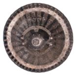 An Abyssinian Chieftain’s circular shield, diameter 16½”, banded overall with silver decorated