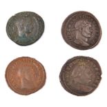 Roman AE coins (4): Severus Alex. AE As, F (legend unclear); Constantius I Follis, rev. Salvs Avgg