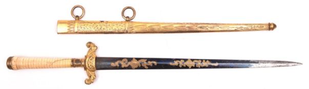 A George V naval Midshipman’s dirk, blade 18” etched with crowned “GVR” cypher, crowned fouled