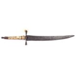 A 17th century late Charles II period plug bayonet, slightly curved blade 11”, struck on both