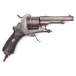 A Belgian 6 shot 12mm Chamelot & Delvigne double action open frame pinfire revolver, c 1865,
