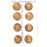 A set of 8 open back brass buttons of Brighton West Pier Company, by Firmin, London, the central