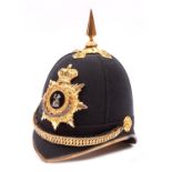 A Victorian officer’s spiked helmet of the Norfolk Regt, Britannia device to centre of badge, with