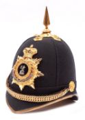 A Victorian officer’s spiked helmet of the Norfolk Regt, Britannia device to centre of badge, with