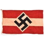 A Third Reich Hitler Jugend flag, 85 x 150cm, red, white and black with applied HJ Diamond and
