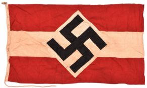 A Third Reich Hitler Jugend flag, 85 x 150cm, red, white and black with applied HJ Diamond and