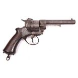 A French 6 shot 12mm Lefaucheux Model 1862 double action pinfire revolver, number 05438 below the