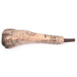 An interesting animal bone powder flask, possibly 17th century or earlier, carved overall with a