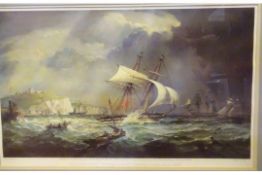 An attractive coloured lithograph print “Schooner Yacht “Flower of Kent” leaving Dover, c 1840”,