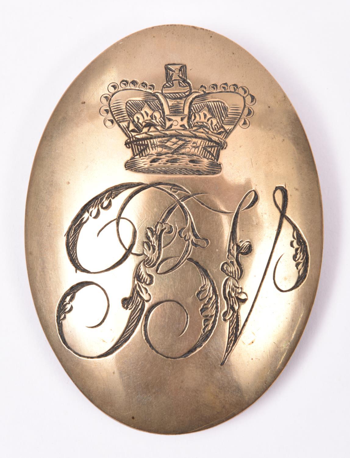 A Georgian Volunteer tomback shoulder belt plate, engraved with crown over “BV”, the back with